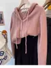 2025 Nuevo Tejido de Lana Pura Suéter para Mujer Color Sólido con Capucha Hebilla Holgado Elegante Casual Sudadera Básica