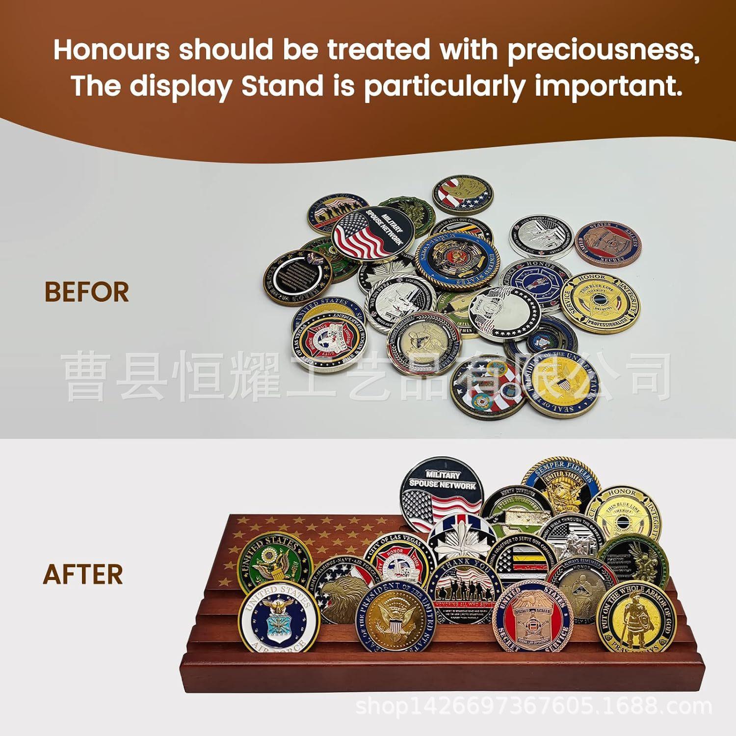 木制纪念币展示架桌面摆台勋章收纳架硬币收藏多层置物架BSCI