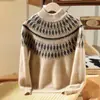 Suéter de Lã Pura Espesso Novo Outono e Inverno para Crianças de Meia-Idade e Grandes, Tricô Jacquard Retrô de Gola Alta, Mesmo Estilo para Meninos e Meninas Bebês, Camada Base