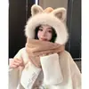 Sombrero para Mujer Otoño e Invierno Cálido Lindo Felpa Lana Sombrero Exterior Resistente al Frío Bufanda Guantes Un Moda Invierno
