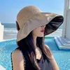 Chapéu de pescador de borracha preta respirável oco chapéu de sol de verão feminino aba larga chapéu de sol com laço atacado