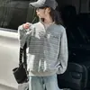 Ropa para niños: Sudadera con cremallera y cuello alto, conjunto de jeans estilo coreano, sudadera de punto a rayas, conjunto de dos piezas holgado de otoño para niñas