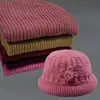 Conjunto de Chapéu e Cachecol de Inverno para Mulheres de Meia-Idade e Idosas, Forrado com Lã Sintética, Espessado, Quente, Chapéu de Lã Tricotado, Chapéu Bucket Feminino à Prova de Frio