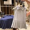 Vestido de meninas verão 2025 novo estilo universitário sem mangas saia plissada saia polo crianças vestido de princesa moderno