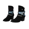 Botas de Cuero de Tacón Grueso Talla Extra Grande para Mujer, Tallas 35-43, Botas de Cuero Estilo Europeo y Americano, Botas de Media Caña de Tacón Alto Puntera Redonda para Mujer, Gamuza Color Sólido
