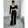 Moda europea y americana transfronteriza para mujer 2025 primavera y otoño elegante y con estilo patchwork manga larga cuello cuadrado ajustado mono