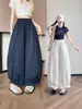 Foto Real de Pantalones de Globo Linterna, Pantalones de Pierna Ancha para Mujer, Nuevos Pantalones Azul Marino de Cintura Alta, Pantalones Cropped Estilizadores para Mujer Petite con Diseño de Capullo de Flor