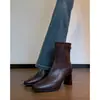 Botines de Tacón Alto Estilo Francés Primer Encuentro Temporada Invierno 2026 para Mujer Nuevos con Cremallera Trasera Negras Elásticas Adelgazantes