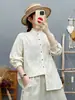 Camisa de renda com gola alta e mangas compridas para mulheres, estilo artístico francês, bordado em relevo, top interno estiloso 100% algodão MHT