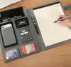 Pasta Executiva A4 em Couro PU com Fechamento Magnético, Calculadora Embutida, Suporte Duplo para Celular, Bloco de Notas A4, Porta-Cartões e Porta-Caneta, Preto, Brinde Corporativo com Logotipo Personalizado