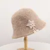 [Em Estoque] Chapéu bucket de lã de alpaca com design de nicho coreano, com estrelas e laços, quente e estiloso