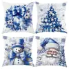 Capa de almofada estilo aquarela do Papai Noel, com estampa de desenho animado bordada, adequada para sofás estilo americano e decorações de feriado.