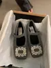 EM. Elegantes Zapatos Mary Jane Ji para Mujer, Zapatos Cuadrados con Piel Sintética y Pedrería Estilo Francés para la Noche, Forrados de Borrego, Zapatos Planos de Invierno para Mujer