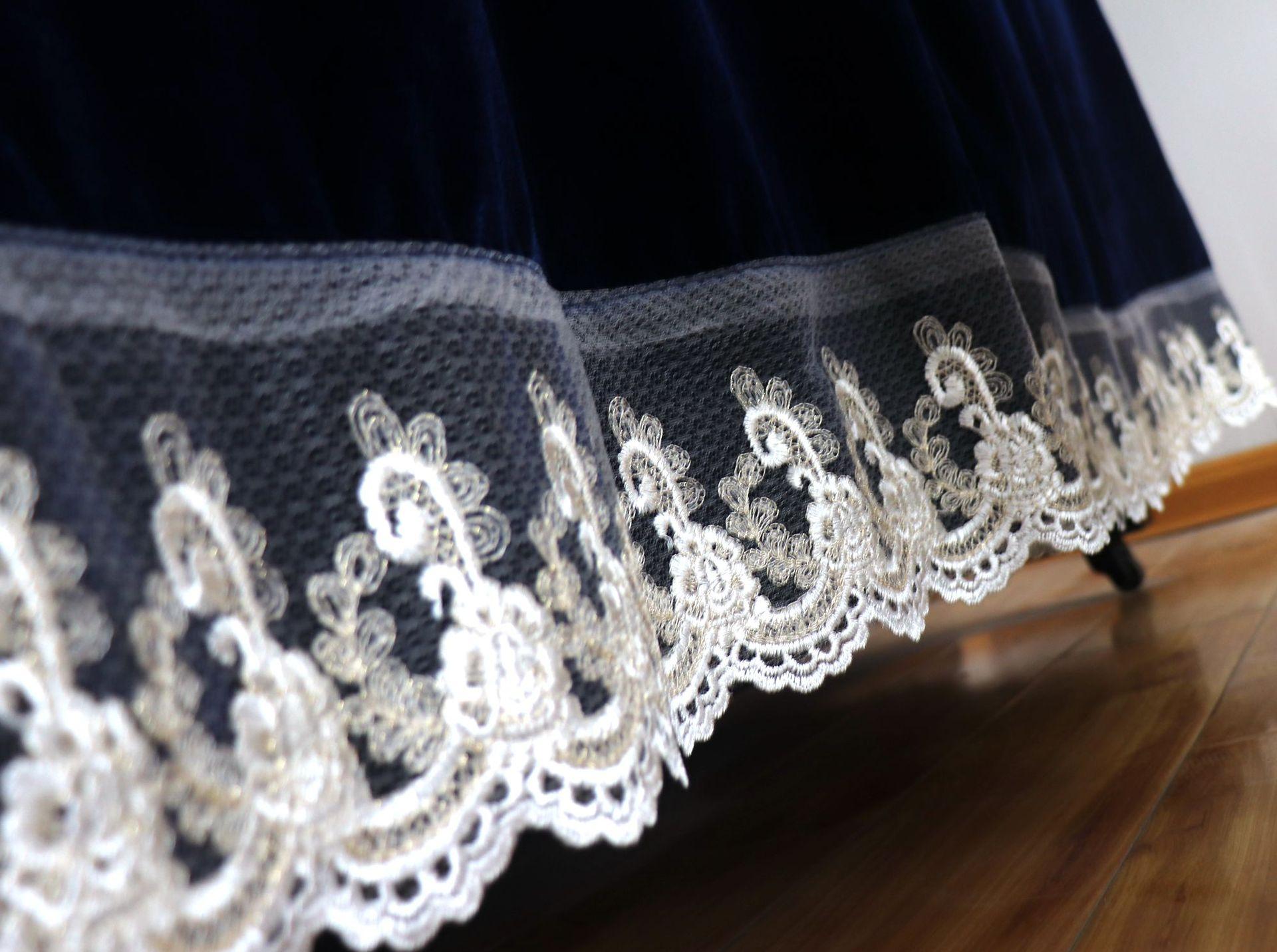 蕾丝蓝色金丝绒琴罩1