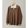 Novo Suéter de Malha POLO Masculino Outono/Inverno Gola V Gola de Gaivota Color Block Estilo Old Money Negócios Atacado de Fábrica Transfronteiriço