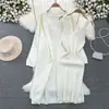 Suéter Abrigo de Punto Suelto Versátil Estilo Suave y Perezoso Conjunto de Dos Piezas Chaleco de Cuello V y Vestido Ajustado al Cuerpo