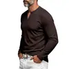 Camiseta masculina de tricô canelado jacquard transfronteiriça com gola henley e manga longa, tamanho europeu, estilo americano, camisa base casual texturizada para outono e inverno