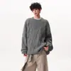 Suéter de Punto Redondo con Textura Pesada Retro para Hombres y Mujeres en Otoño e Invierno Diseño Simple Holgado Pulóver para Pareja