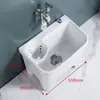 Fregadero de balcón para mopa con reposapiés, lavabo para fregar mopas, lavabo con desagüe lateral y cesta escurridora, drenaje automático, cerámica