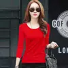 Camiseta básica de cuello redondo de primavera y otoño para mujer 2025 Nueva camiseta de manga larga delgada de color sólido Ajuste ceñido Versátil Talla grande Top de otoño para mujer