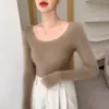 Outono 2026 Novo Estilo Francês Simples Cor Sólida Tricô Feminino Emagrecedor Gola U Camada Base Top