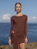 Vestido Longo Outono e Inverno Novo Estilo Europeu e Americano Manga Longa Decote Redondo Sexy Alça Recorte Slim Fit High-End Justo ao Corpo