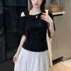 Camiseta Manga Curta de Um Ombro com Alças de Laço Estilo Coreano para Mulheres 26 Novo Estilo Emagrecedor Ombro a Ombro Top Versátil A13235