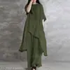 Conjunto de Dos Piezas Casual de Color Sólido para Mujer Transfronterizo, Algodón y Lino al por Mayor, Top de Manga Corta para Mujer Tallas Grandes Amazon