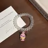 Pingente Desenho Animado Fio de Telefone Transparente Elástico de Cabelo Corda para Rabo de Cavalo Pulseira com Pingente de Urso Acessório de Coque para Cabelo para Mulheres