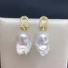 Pendientes de Perlas de Agua Dulce Naturales Zhuji para Mujer, Diseño de Cola de Pez Herradura Barroca, Pendientes con Circonita Microincrustada Venta al por Mayor