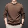 Suéter Masculino de Lã Dupla Face Manga Longa Outono e Inverno Zíper Pequeno Gola Redonda Simples Quente Camiseta Básica Masculina