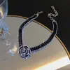 Coreano elegante preto cristal rosa flor colar mulheres moda design curto clavícula cadeia colar cyber celebridade colar