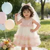 Vestido de Niña Verano 2026 Nuevo Estilo Moda Infantil Vestido de Verano Malla Falda Abullonada Niña Bebé Vestido de Princesa