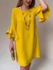 Em estoque 2026 Amazon transfronteiriço europeu e americano moda feminina verão novo estilo simples de luxo leve vestido reto com manga sino