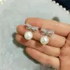 Brincos Banhados a Prata para Mulheres, Estilo Coreano, Simples Laço de Zircônia Brincos de Pérola