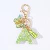 Chaveiro com pingente de borla e letras em inglês, borboleta verde brilhante, novo cristal epóxi de resina criativa