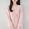 Suéter de punto jacquard puro algodón estilo vintage francés para mujer, cálido y grueso, con cuello semi-alto, suave y cómodo, adecuado como capa base