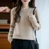 Suéter de Lana Grueso de Cuello Redondo Listo para Usar de Una Sola Línea para Mujer en Otoño e Invierno Nuevo Color Puro Holgado Versátil Suéter de Lana Camiseta Interior de Lana