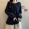Camisa de Manga Larga con Cintura Fruncida y Volantes, Diseño Talla Grande para Mujer, Nuevo Estilo Coreano, Top Suave y Adelgazante para Primavera y Otoño