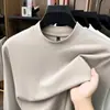Camiseta térmica de doble cara Lyocell para hombre, cuello semi-alto, estilo otoño, agradable para la piel, cálida, corte ajustado, manga larga