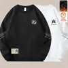 Moletom masculino de outono e inverno, corte solto, forrado com fleece, espessado, pulôver, gola redonda, camiseta de manga longa, tamanho grande, moderno e versátil
