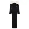 Moda Estilo Francés Color Clásico Bloqueo de Color Capas Envolvente Busto Manga Larga Ajustado Bodycon Elegante Vestido Largo Venta al por Mayor