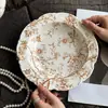 Louça de Cerâmica Marrom Floral em Relevo de Renda Estilo Francês Vintage - Tigelas, Xícaras de Café, Pires, Bules, Pratos Ovais, Pratos de Sobremesa - Atacado