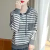 Sudadera con Capucha de Rayas Color-Block para Mujer, Suéter de Punto Pullover Versátil, Sudadera Holgada y Elegante