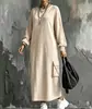 2026 novo estilo europeu e americano transfronteiriço TK cor sólida manga longa bolso gola redonda casual e confortável vestido moletom feminino