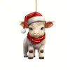 Nuevo Producto Creativo Navideño Linda Vaca Colgante para Árbol de Navidad Transfronterizo Acrílico Plano Decoración para el Interior del Coche Espejo Retrovisor