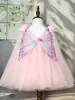 Vestido de Princesa Hada de las Flores para Niñas Vestido de Ala de Mariposa Espalda Descubierta con Aplicaciones para Niñas Falda de Malla para Niñas