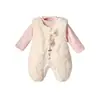Conjunto de Ropa de Invierno y Otoño de Terciopelo de Dos Piezas para Bebés Niñas, Lindo Dibujo Animado, Overol Grueso de Lana