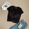 Camiseta de Veludo Texturizado de Alta Qualidade, Manga Curta, Cor Sólida, com Gola Redonda Estilosa, Caimento Ajustado, Ombro Regular, Top Versátil, Novo Estilo