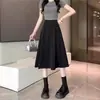 Cuerpo en forma de pera Falda Negra Línea A para Mujer Primavera Falda Pequeña de Longitud Media Cintura Alta Adelgazante Elegante Estilo Coreano